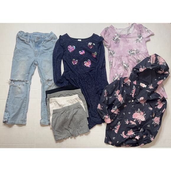 Girls 4 5 5T Lot Bundle 8 Pieces Rain Jacket Flared Jeans Back to School BTS - Picture 1 of 6